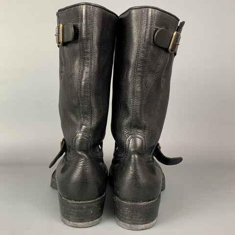 CoSTUME NATIONAL Taille 10 Bottes à enfiler avec ceinture en cuir noir