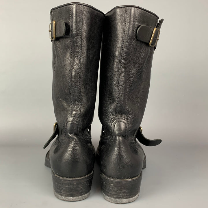 CoSTUME NATIONAL Size 10 Black Leather Belted Pull On Boots