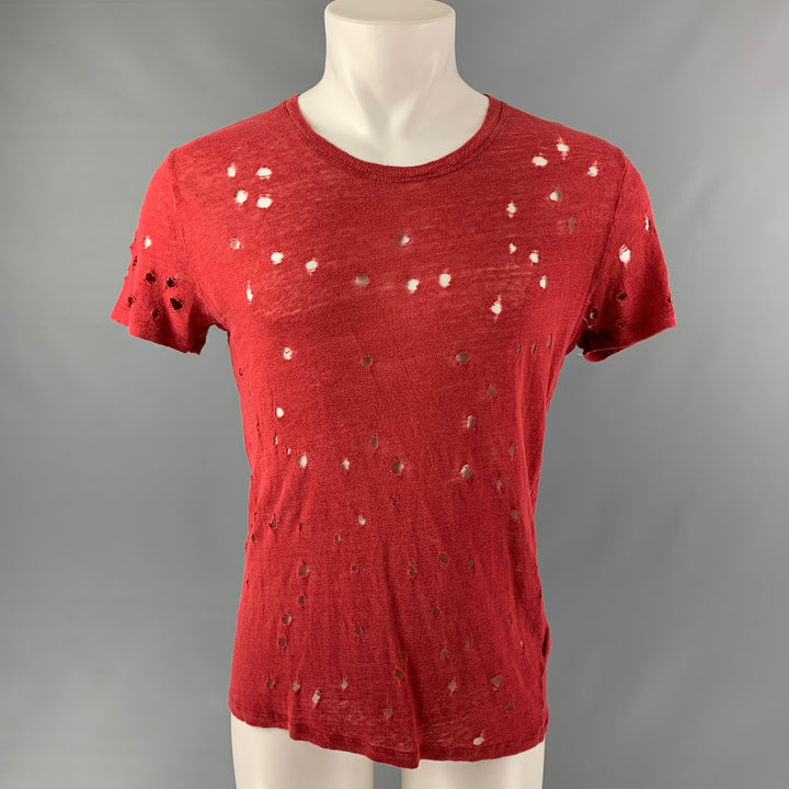 IRO Taille S T-shirt à col rond en lin vieilli bordeaux