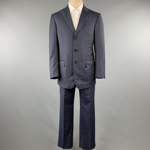 DAVID AUGUST Taille 40 Marine &amp; Gris Rayé Laine Peak Revers 34 x 30 Costume