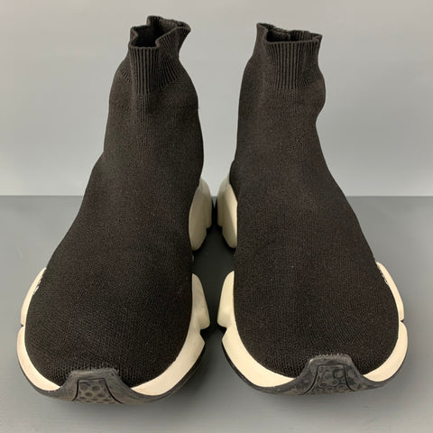 BALENCIAGA Size 10 Black White Logo Pull On Speed Sneakers