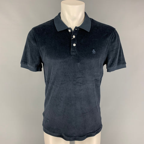 PENGUIN Size M Navy Velvet Cotton  Polyester Short Sleeve Polo