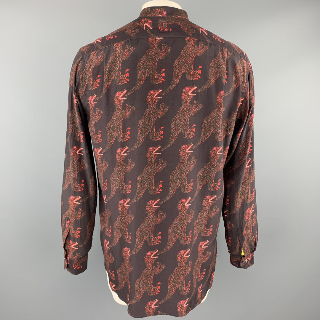 PAUL SMITH Size XL Brown & Red Print Cupro / Cotton Long Sleeve Shirt