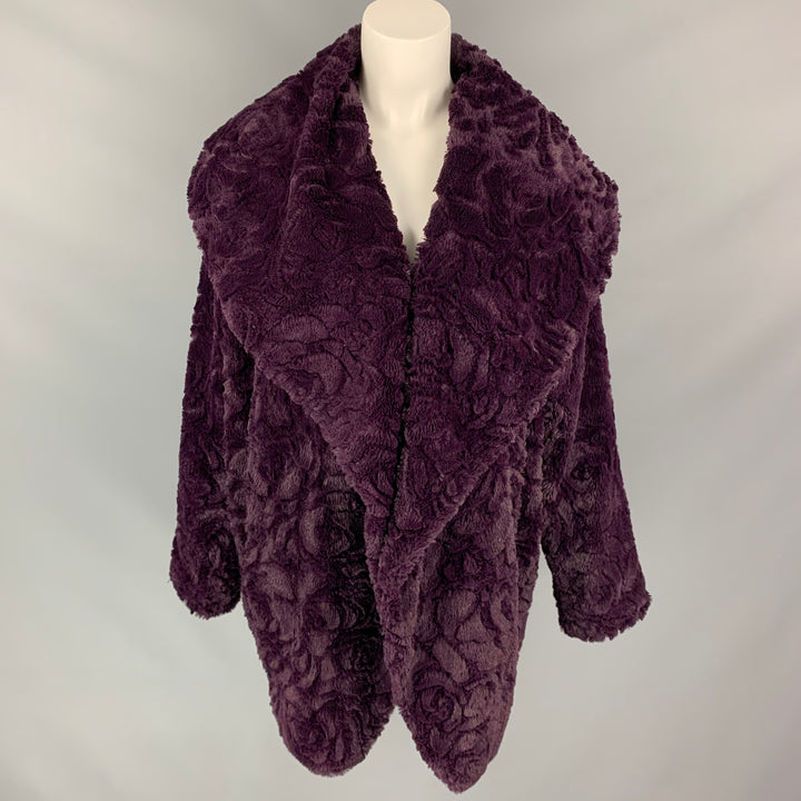 ADRIENNE LANDAU Size M Purple Textured Polyester Shawl Collar Coat
