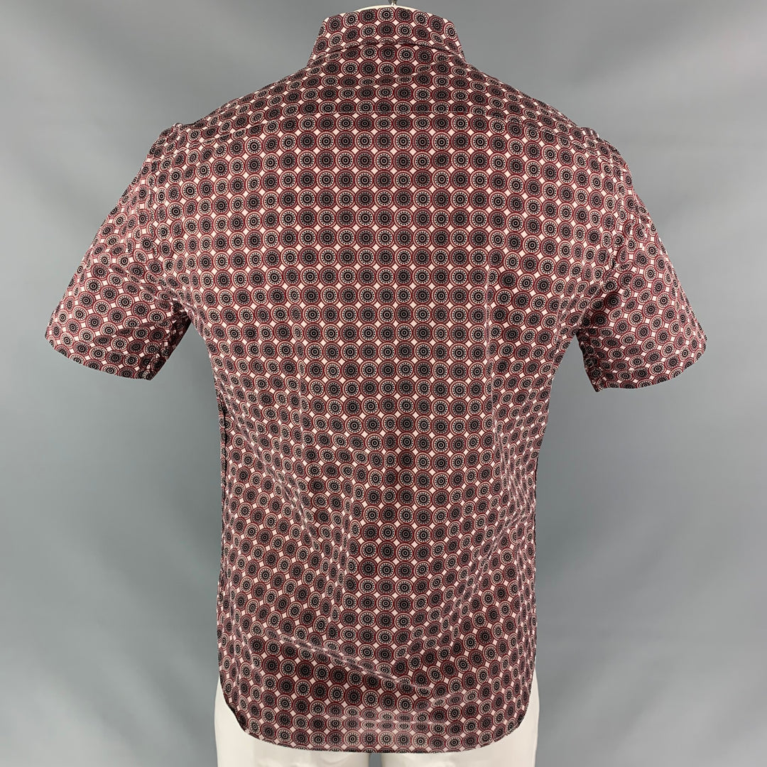 PRADA Size L Red & Light Pink Geometric  Button Down Short Sleeve Shirt