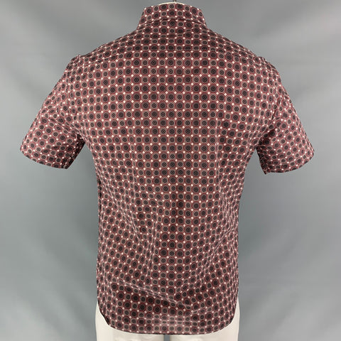 PRADA Size L Red & Light Pink Geometric  Button Down Short Sleeve Shirt