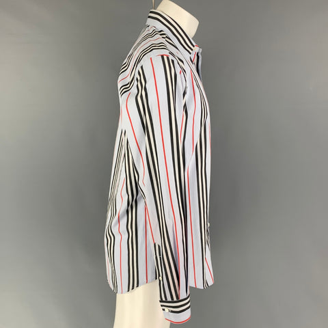 BURBERRY LONDON Size M Light Blue Black Red Stripe Long Sleeve Shirt