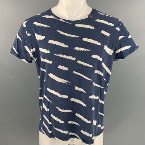 A.P.C. Size M Navy White Graphic Cotton  Linen Crew-Neck T-shirt