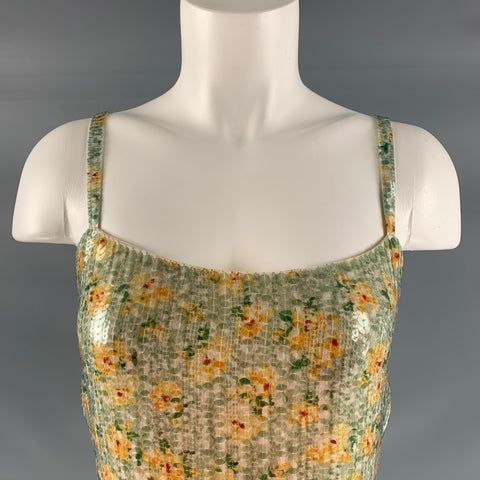 RALPH LAUREN Talla 8 Aqua Amarillo Seda Abstracto floral Camisola Vestido Top