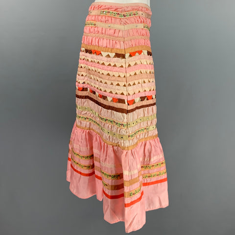 BLUMARINE Size 4 Pink Beige Silk Ruffled A-Line Skirt