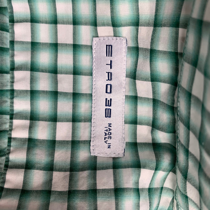 ETRO Size S Green & White Checkered Cotton Spread Collar Long Sleeve Shirt