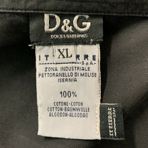 D&G by DOLCE & GABBANA  Size XL Black Solid Cotton Button Up  Long Sleeve Shirt