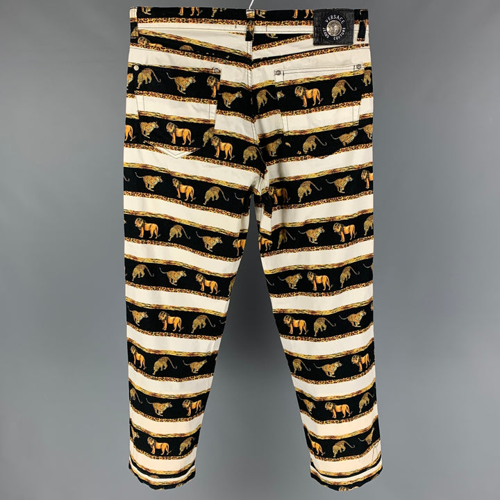 VERSACE JEANS COUTURE Size 36 White Black Yellow Animal Print Casual Pants