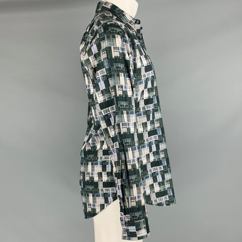THEORY Size M Grey Multi Color Print Cotton Button Up Long Sleeve Shirt