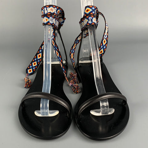 DIOR Size 6 Black Leather Knitted Ankle Strap Sandals