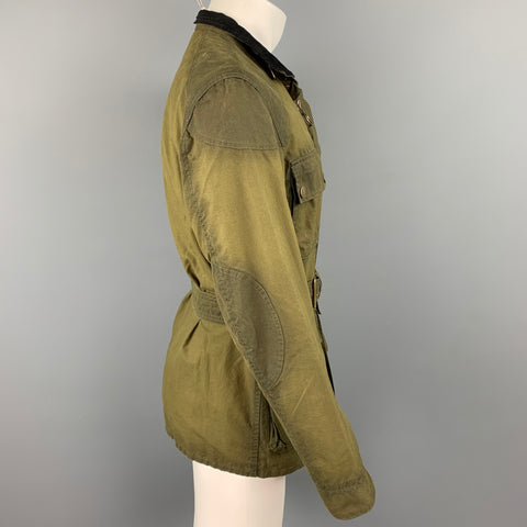 BELSTAFF Gold Label Size S Olive Coated Cotton Belted Parka Jacket