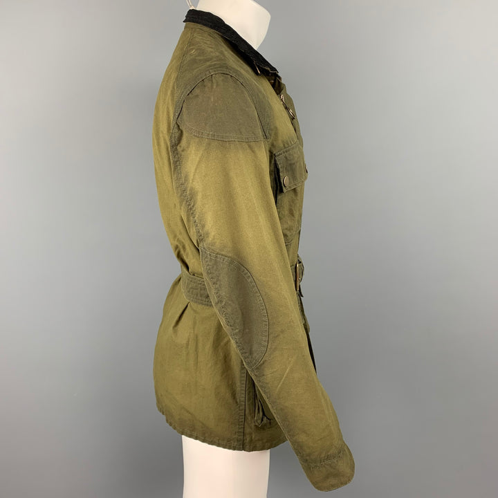 BELSTAFF Gold Label Size S Olive Coated Cotton Belted Parka Jacket