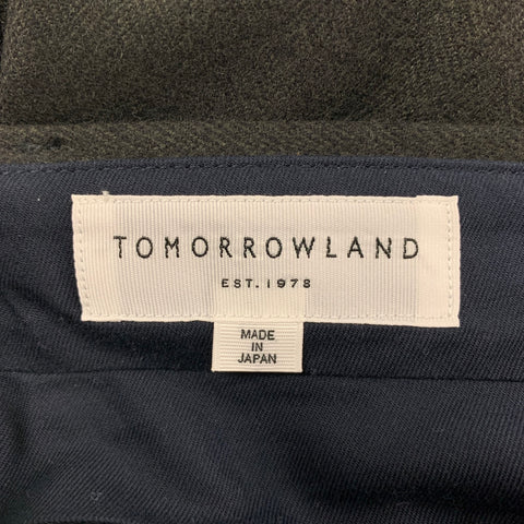 TOMORROWLAND Talla 30 Pantalones de vestir con parte delantera plana en mezcla de lana y espiga color carbón