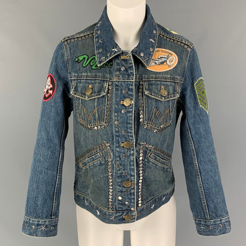 MARC JACOBS Size M Indigo Denim Studded Biker Smashing Starlets Jacket