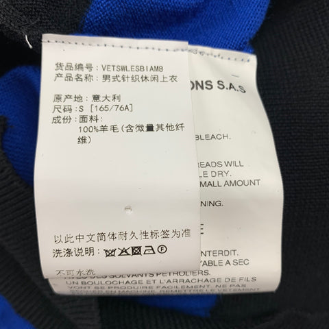 VETEMENTS x COMME des GARCONS SHIRT Size S Blue Black White Knitted Merino Wool Crew-Neck Pullover