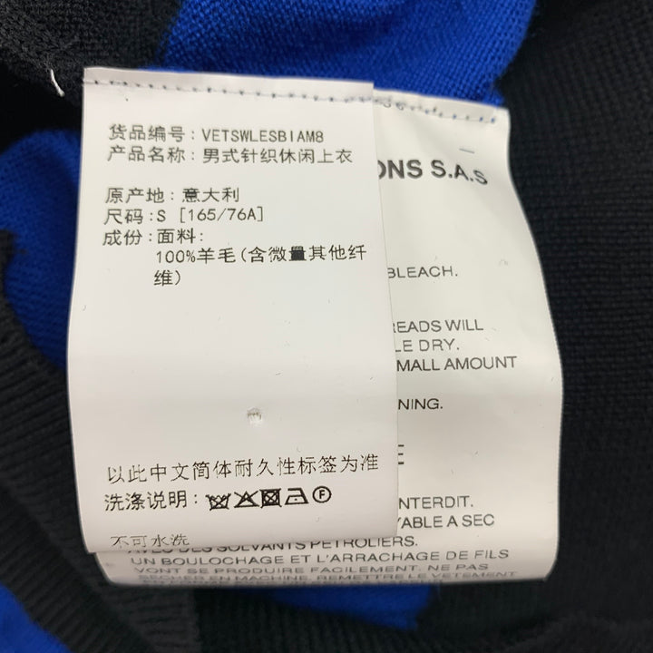 VETEMENTS x COMME des GARCONS SHIRT Size S Blue Black White Knitted Merino Wool Crew-Neck Pullover