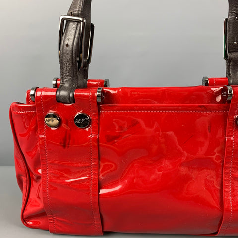 ROGER VIVIER Red Brown Patent Leather Tote Handbag
