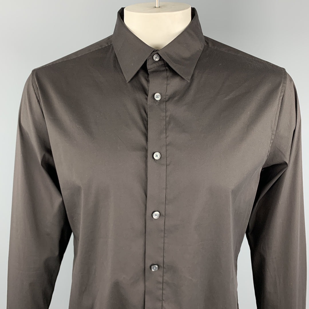 THEORY Size L Black Cotton Blend Button Up Long Sleeve Shirt