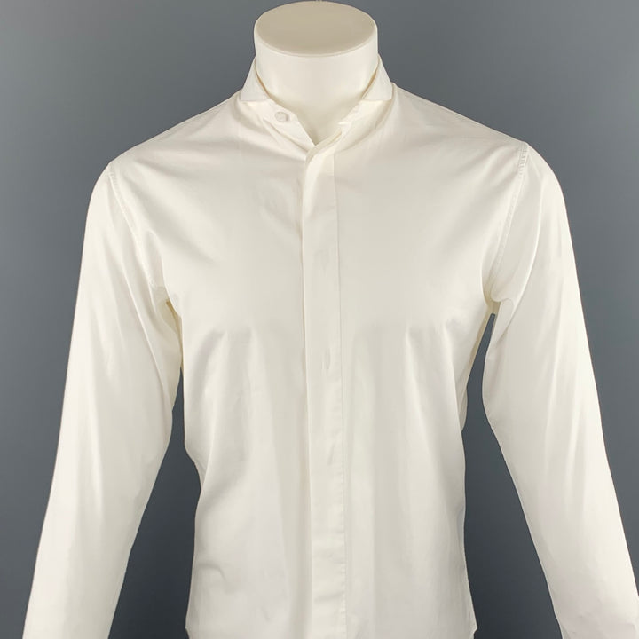 DIOR HOMME Talla S Camisa blanca de manga larga con botones de algodón liso