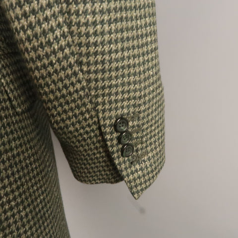 KITON Chest Size 40 Regular Green Houndstooth Cashmere / Silk Sport Coat