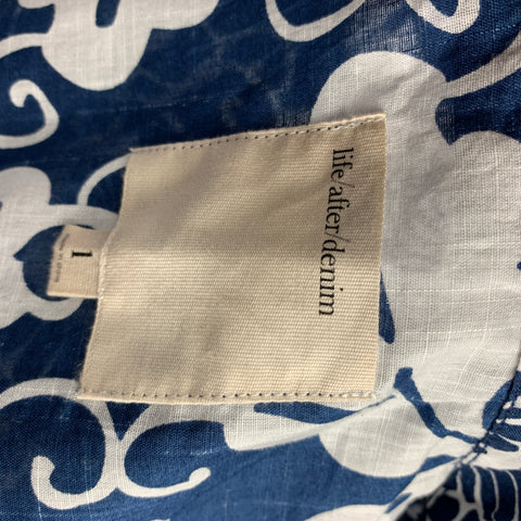 LIFE / AFTER / DENIM Size S Blue & White Print Cotton Short Sleeve Shirt