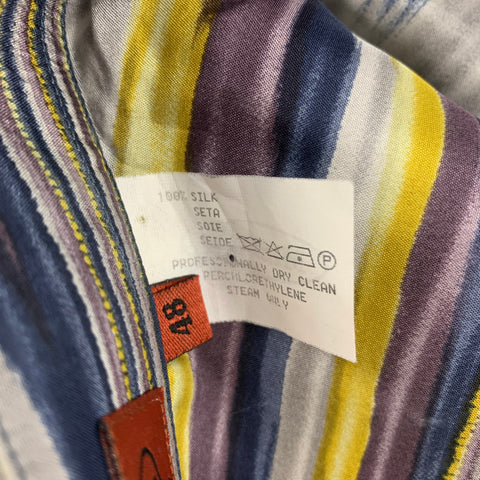 MISSONI Size S Purple & Gold Print Silk French Cuff Long Sleeve Shirt