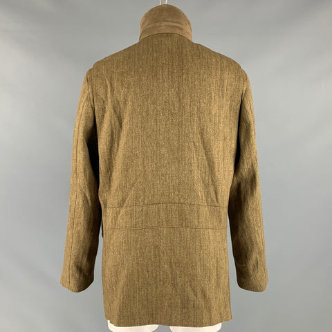 LORO PIANA Size S Brown Olive Flax Herringbone Zip Up Coat