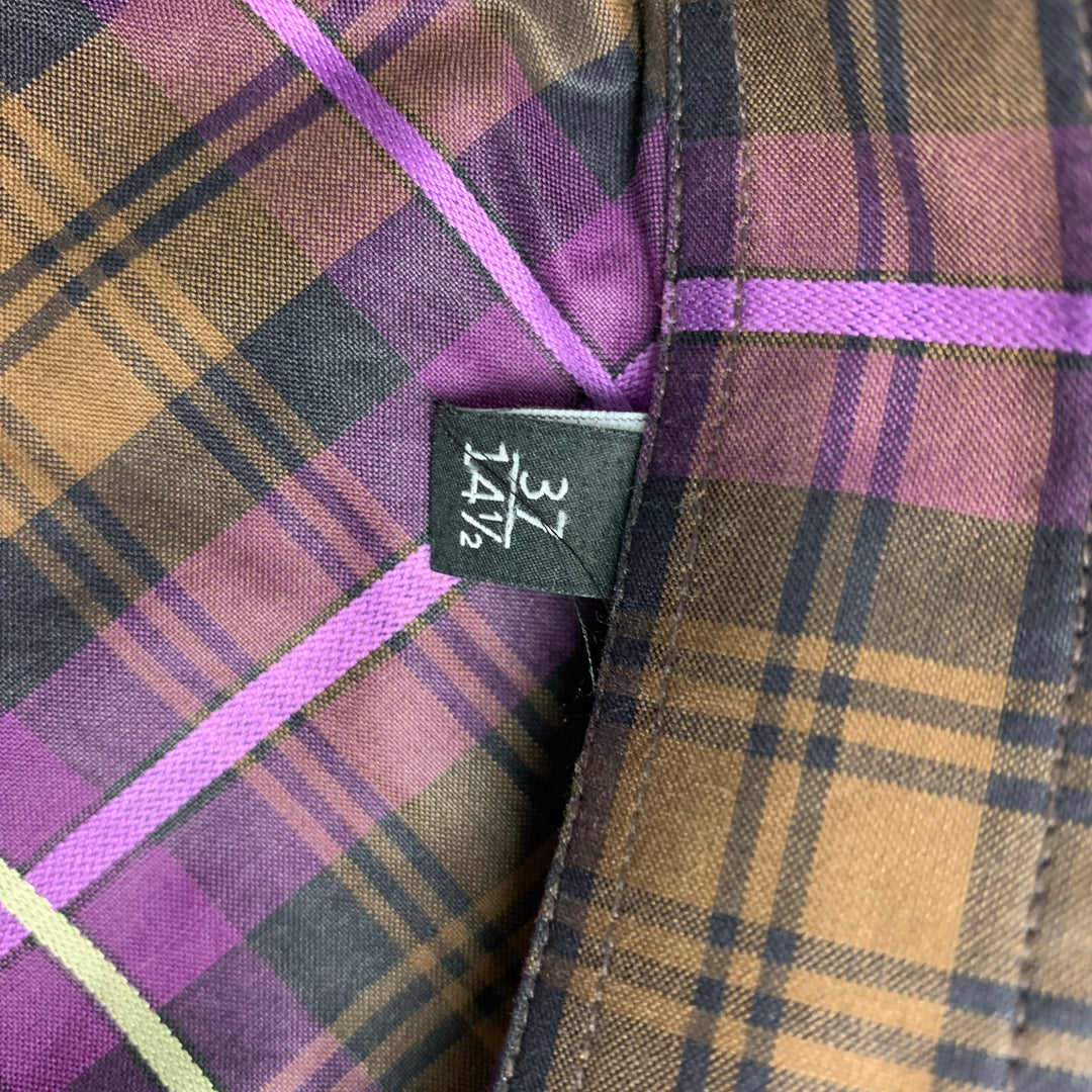 GUCCI Talla XS Camisa de manga larga con botones a cuadros marrón morado