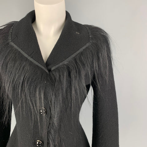 GIORGIO ARMANI Size 6 Black Wool Angora Asymmetrical Jacket