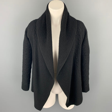 RALPH LAUREN Black Label Taille S Noir Câble Tricot Cachemire Ouvert Avant Col Châle Cardigan