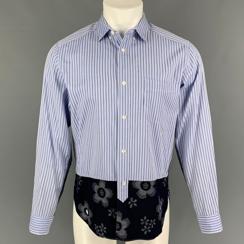 JUNYA WATANABE Size M Blue Navy Stripe Cotton Linen Long Sleeve Shirt