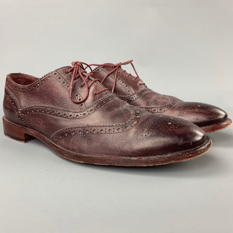 PAUL SMITH Taille 11 Chaussures de voyage flexibles à lacets en cuir perforé aubergine