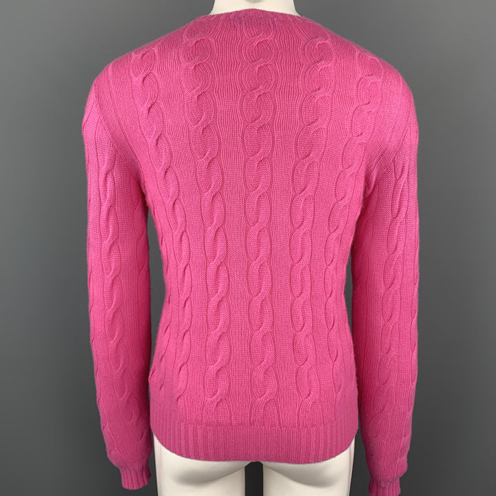 RALPH LAUREN Size XS Pink Cable Knit Cashmere Crew-Neck Pullover