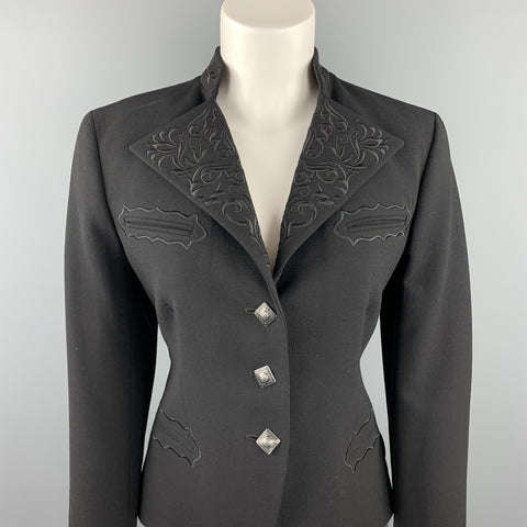 RALPH LAUREN Blue Label Size 12 Black Embroidered Wool Blend Western Blazer