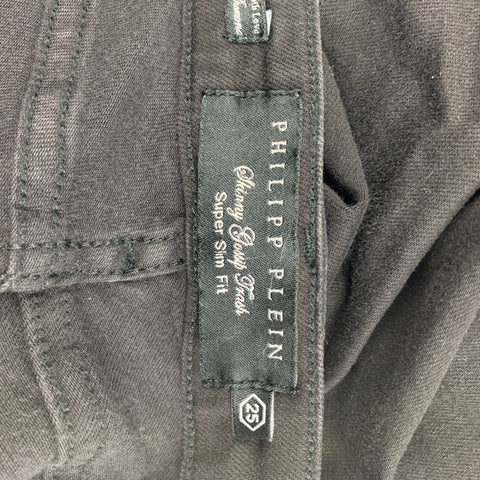 PHILIPP PLEIN Size 2 Black & Silver Cotton Paint Splattered Super Slim Fit The Glory Jeans