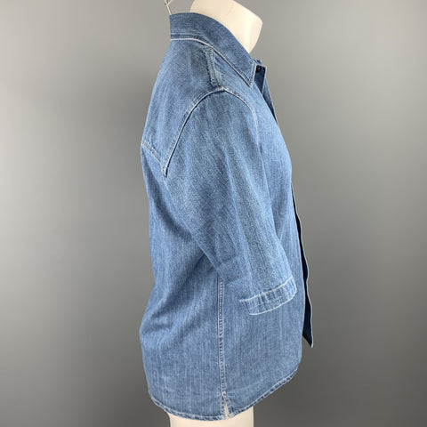 AMI by ALEXANDRE MATTIUSSI Size S Indigo Contrast Stitch Denim Short Sleeve Shirt