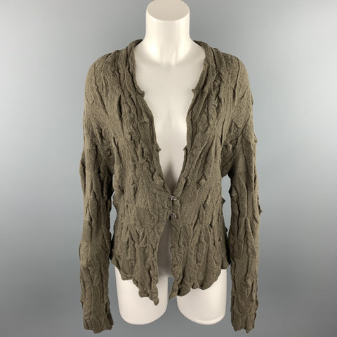 BUTAPANA Taille M Cardigan en laine texturée tricotée olive