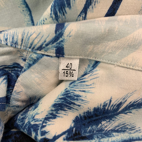 SAINT LAURENT Size M Blue White Palms Cotton Camp Short Sleeve Shirt
