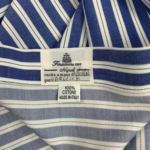 FINAMORE Size M Blue Stripe Cotton Button Down Long Sleeve Shirt