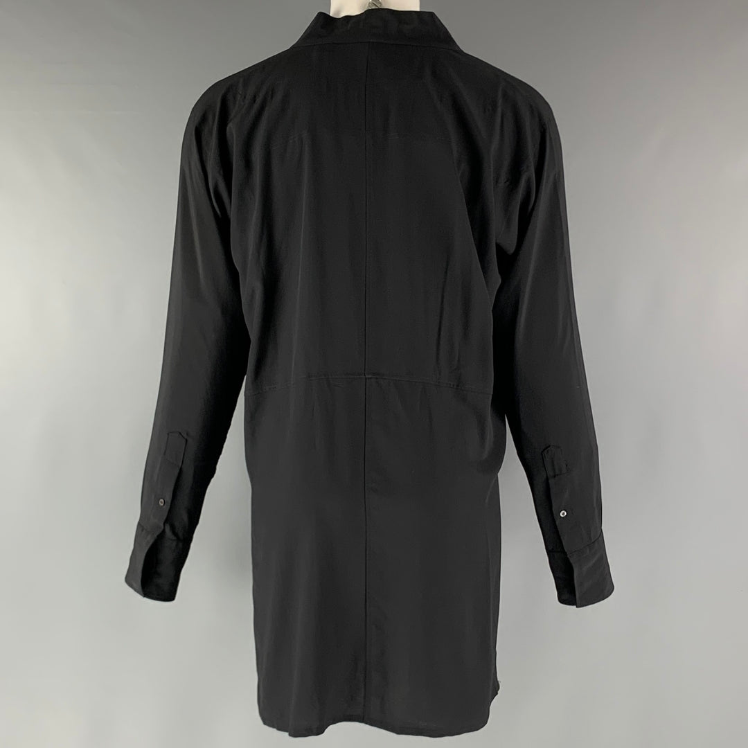 GUCCI Size M Black Solid Silk Open Front Long Sleeve Shirt