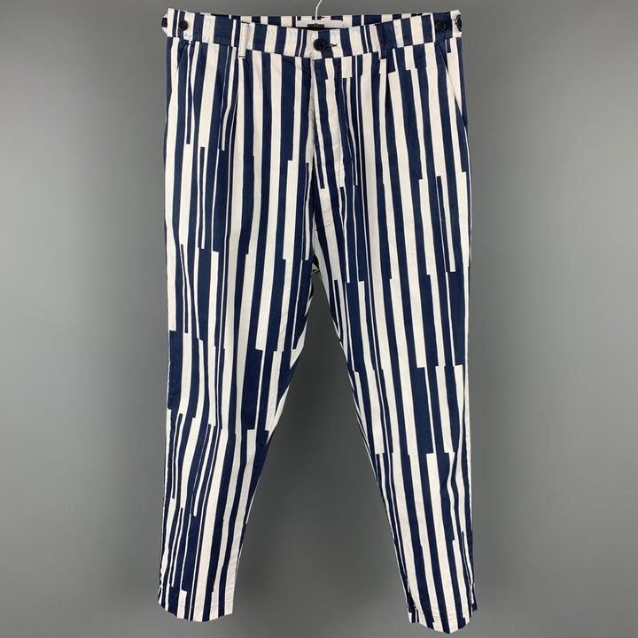 SUNNEI Pantalones casuales de entrepierna caída de algodón a rayas azul marino y blanco talla M