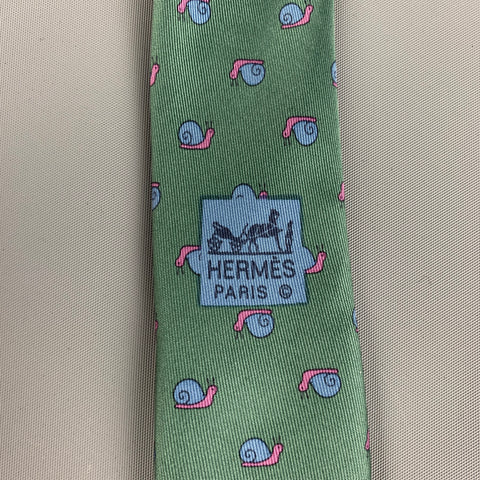 HERMES 7207 UA Green Blue Snails Silk Tie