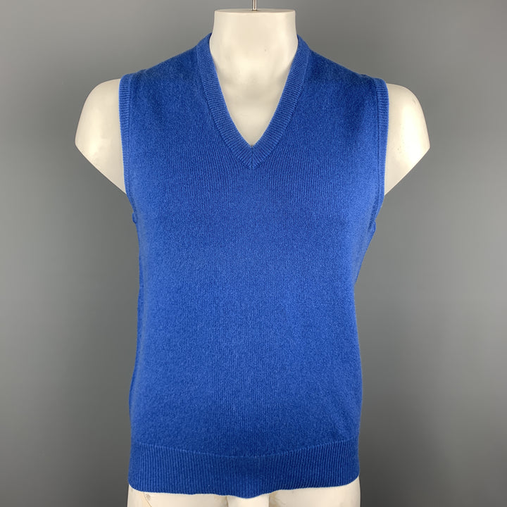 BALLANTYNE Size XL Blue Cashmere V-Neck Sweater Vest