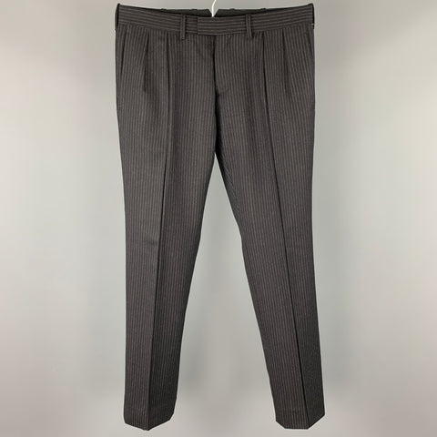 NEIL BARRETT Size 30 Black & Grey Pinstripe Wool Pleated Dress Pants