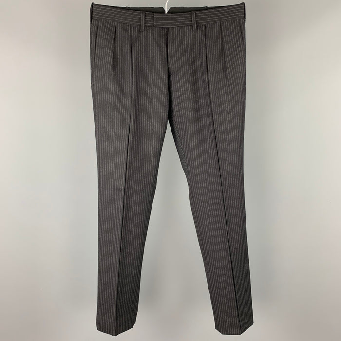 NEIL BARRETT Size 30 Black & Grey Pinstripe Wool Pleated Dress Pants